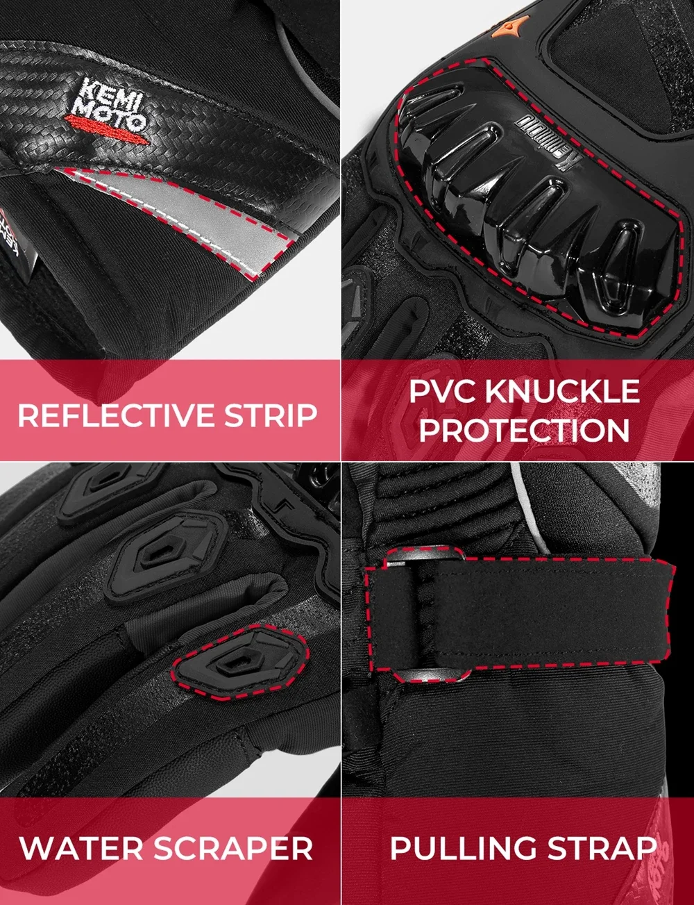 KEMiMOTO CE Motorradhandschuhe Winter Schwarz Guantes Moto Invierno Warm Touchscreen Wasserdicht Winddicht Schutzhandschuhe – Detail 12