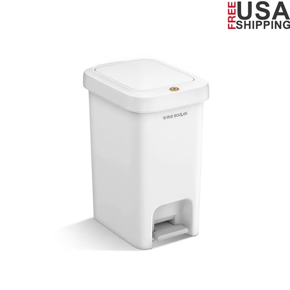 

Slim Bathroom Trash Can Step On Lid with Odor Control Quiet Closing Compact Waste Bin Kitchen Bedroom RV