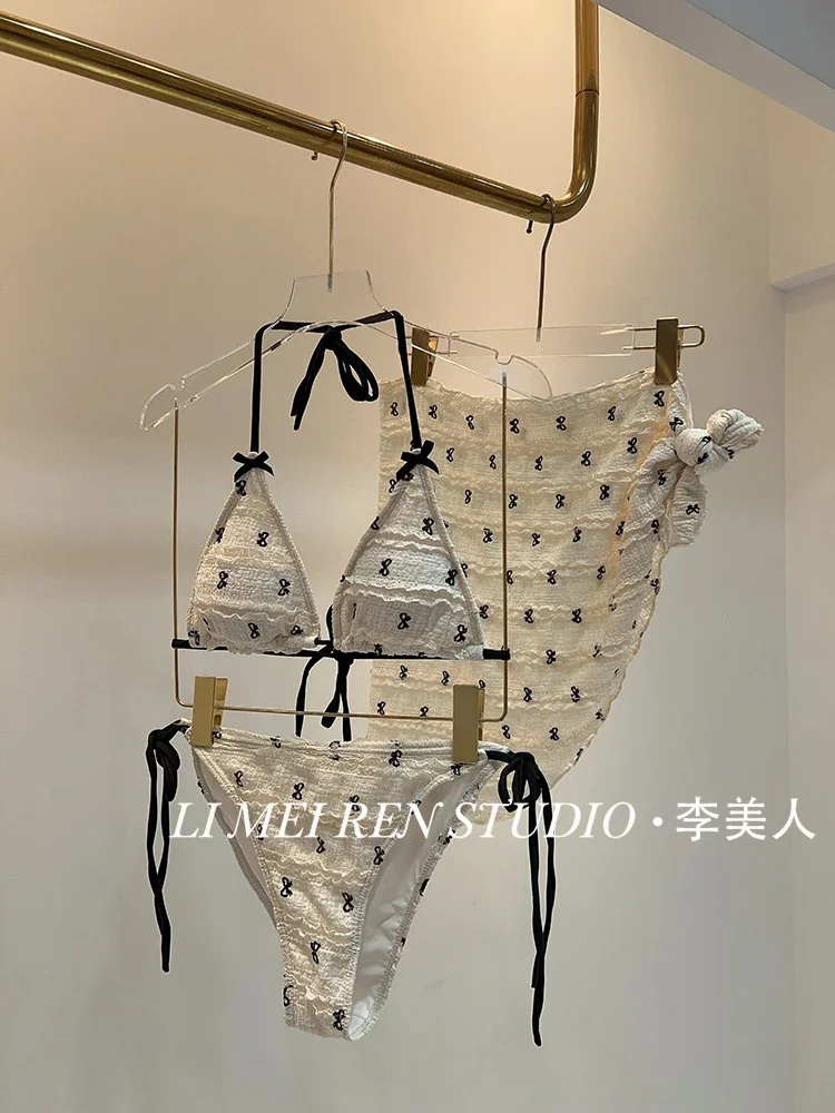 New Sweet and sexy hot girl bow print bikini swimsuit women's set