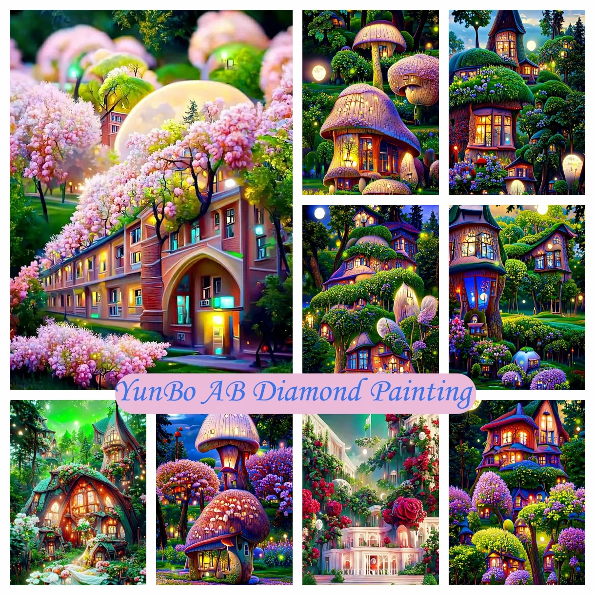 

Fantasy Mushroom Art 5D DIY AB Diamond Painting Embroidery Castles Landscape Mosaic Cross Stitch Kit Rhinestones Gift Home Decor