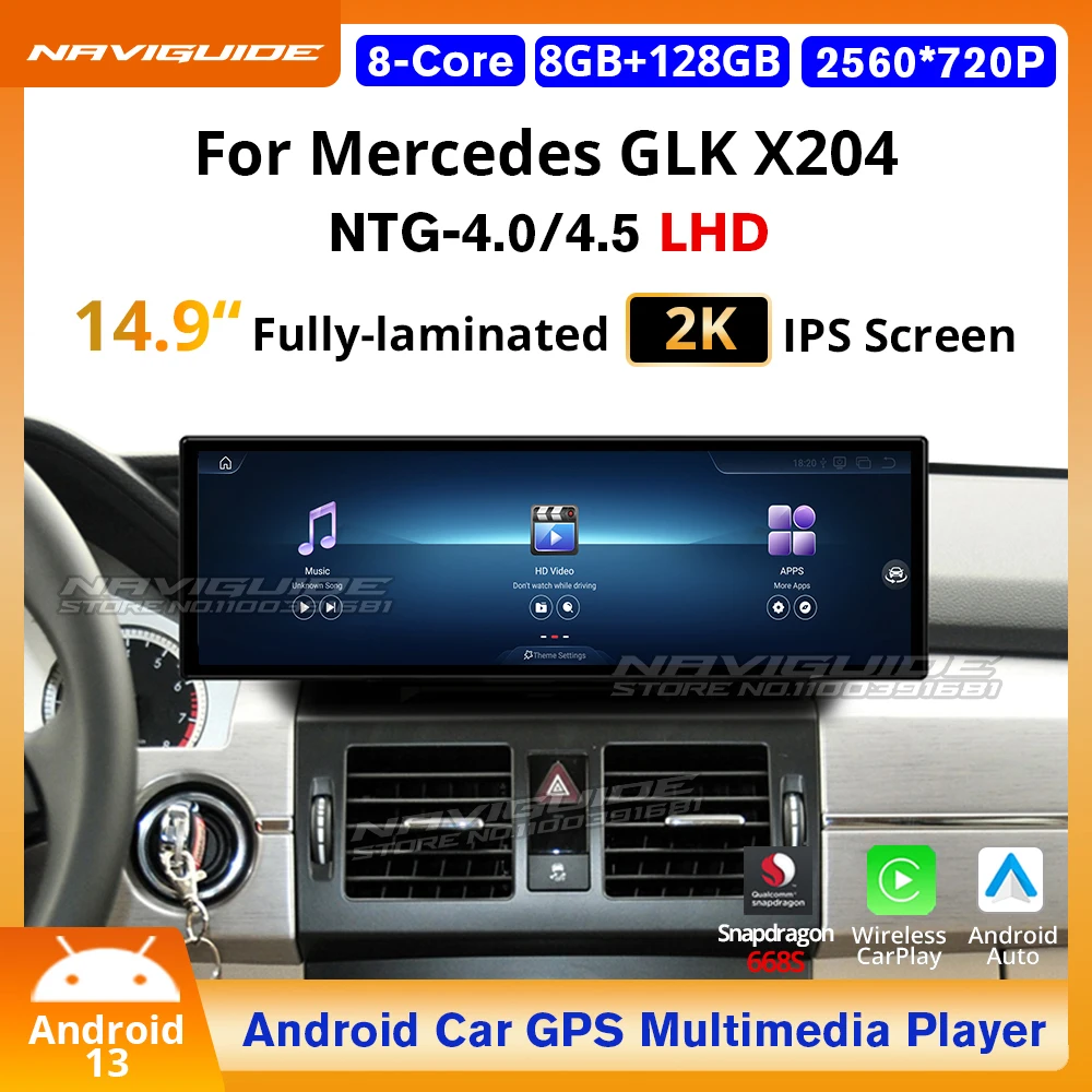 NAVIGUIDE 10.25'' 14.9'' Android 13 For Mercedes GLK X204 2009-2015 NTG 4.0 4.5 Car Multimedia Player Wireless Carplay Auto GPS