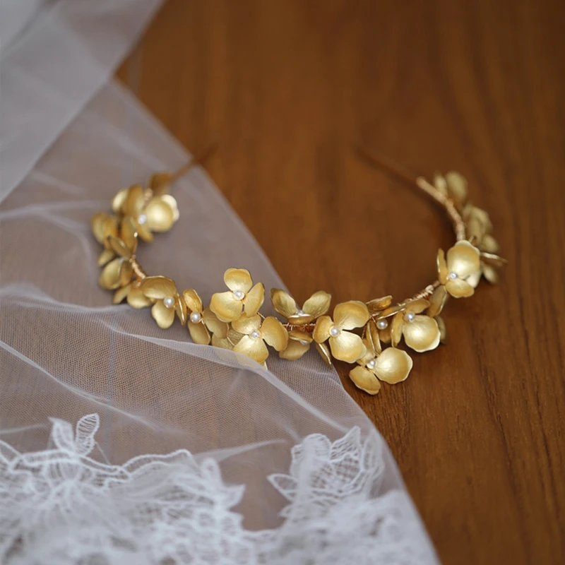 خمر النحاس زهرة الزفاف تاج الزفاف الشعر تيارا اليدوية النساء حفلة موسيقية هيرباند الفتيات خوذة #6