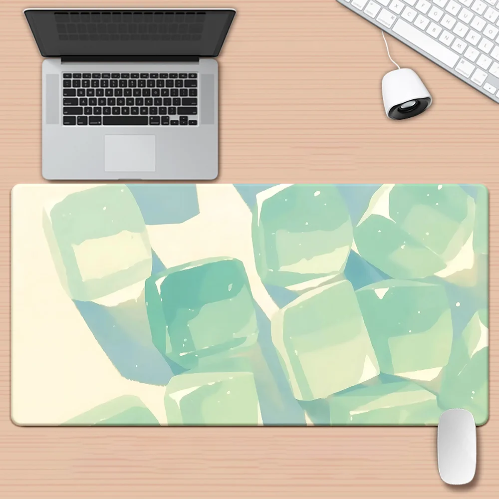 1pc Green Ice Pattern XXL Mouse Pad HD Print Rubber Desk Mat Smooth Surface for Gaming Office PC Ideal Gift