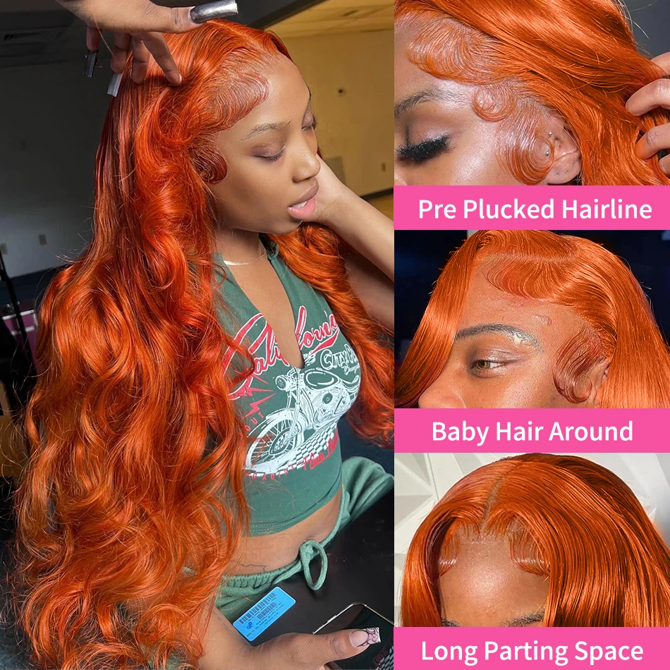 36 بوصة الزنجبيل البرتقالي الدانتيل الجبهة الباروكات شعر الإنسان قبل قطعها 200% الكثافة الجسم موجة 13x4 13x6 Hd الدانتيل الشفاف الباروكات الأمامية #3