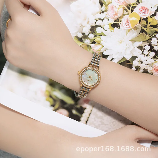 ساعة يد نسائية رائعة، ساعة نسائية أنيقة وفاخرة، ساعة كوارتز ذهبية صغيرة راقية وأنيقة، سلسلة نسائية.