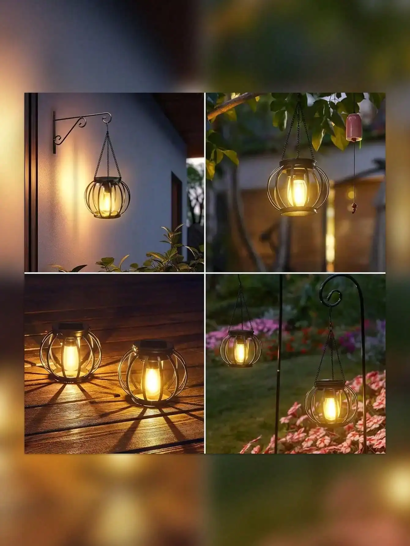 ضوء فانوس فني من الحديد بالطاقة الشمسية - ديكور معلق تلقائي للفناء والحديقة #5