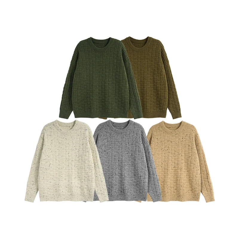 INFLATION Waffle Sweater Unisex Loose Crewneck Soft Knit Sweater Men Pullovers Top Casual