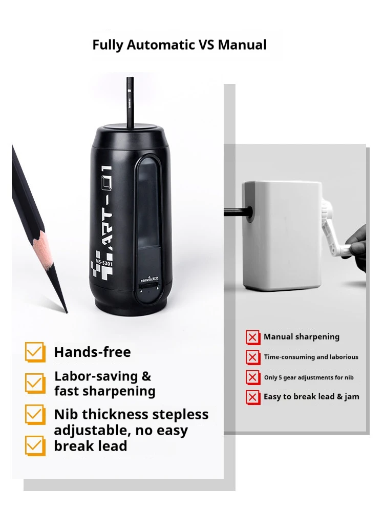 Tenwin Electric pen sharpening knife is not easy to break the core, smooth pen sharpening and multi-level pen tip adjustment
