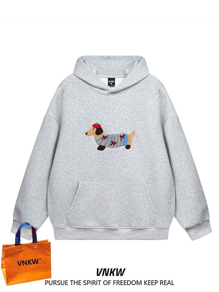 

Мужская толстовка оверсайз с вышивкой в стиле ретро-американских животных, свободного кроя, с длинными рукавами, осенне-зимняя, для пар, в стиле кэжуал