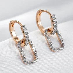 Wbmqda Luxury Square Zircon Drop Earrings For Women 585 Rose Gold Silver Color Mix Sparkling Wedding Party Fine Jewelry Gifts