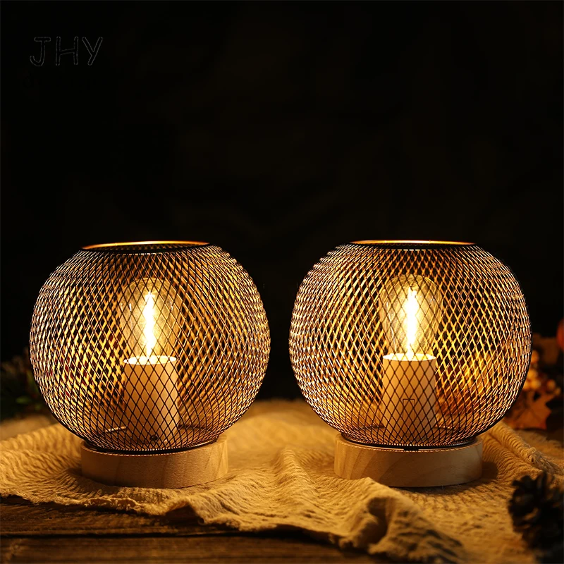 2Pcs Metal Table Lamp Battery Powered Lamp with 6-Hours Timer Light Lantern for Home Garden Party Patio Wedding Decor