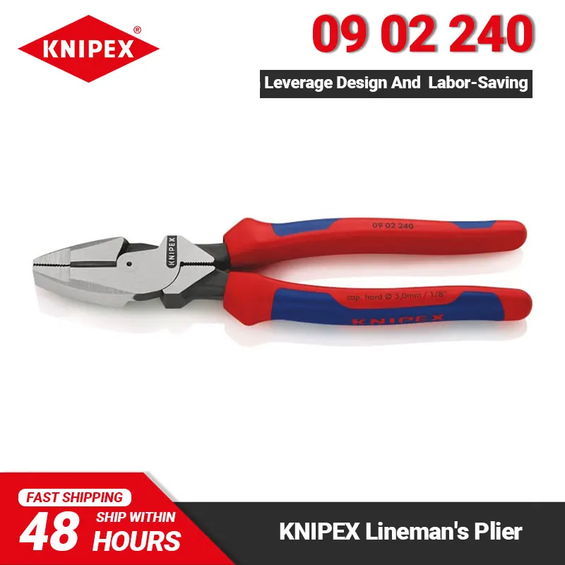 

KNIPEX 09 02 240 Lineman's Pliers 9.5-Inch Ultra-High Leverage American Style Wire Pliers Easy Cutting Strong Gripping