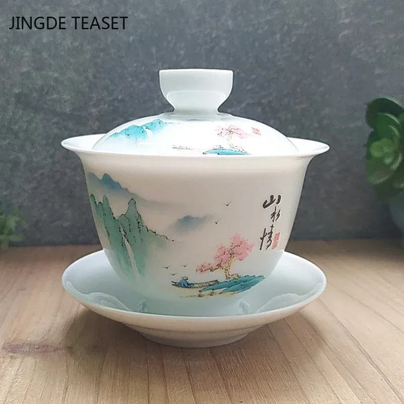 Dehua Ceramic Gaiwan Teacup Handmade Large Tea Tureen Chinese White Porcelain Tea Bowl Tea Set Accessories Master Cup 200ml