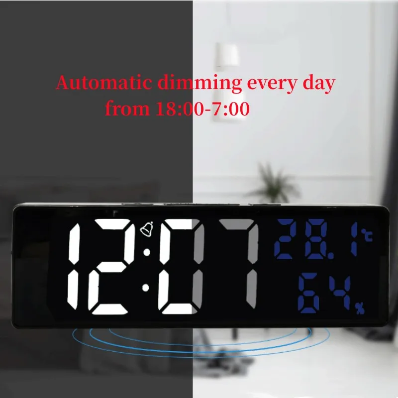 9 Inch Large Digital Wall Clock Temperature Humidity Night Mode Snooze 12/24H USB Plug-in Version Electronic LED Alarm Clock