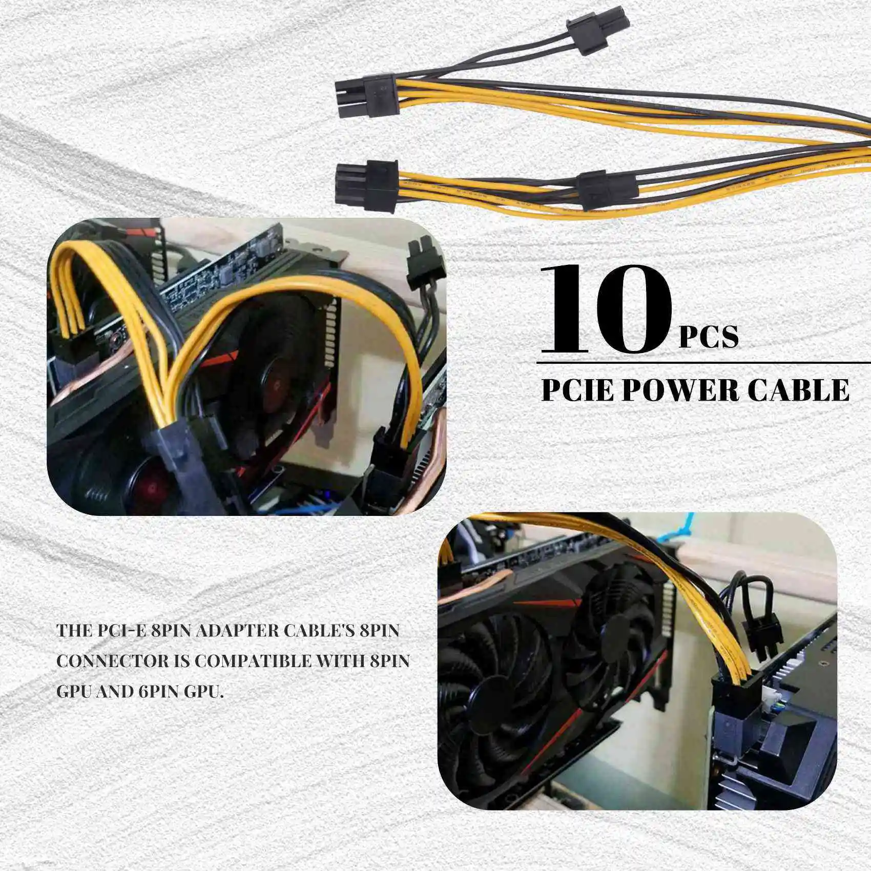 10Pcs 8 Pin PCIE to Dual PCIE 8 (6+2) Pin Power Cable 20cm Motherboard Graphics Card PCI-E GPU Power Data Cable Splitter