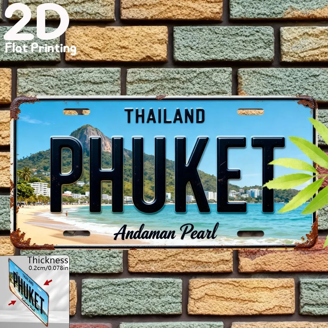 1pc Custom 2D Flat Print Retro Phuket Thailand Aluminum Plaque 6x12in, Andaman Pearl Valentine Home Wall Art Gift Ornament (Deco