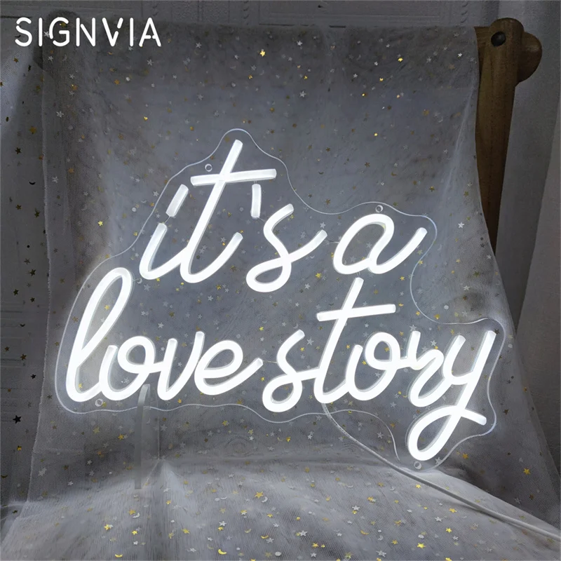 

It Is A Love Story Neon Sign USB LED Light Art Aesthetic Bedroom Decor for Couples Birthday Wedding Party Gift Neon Sign Lights