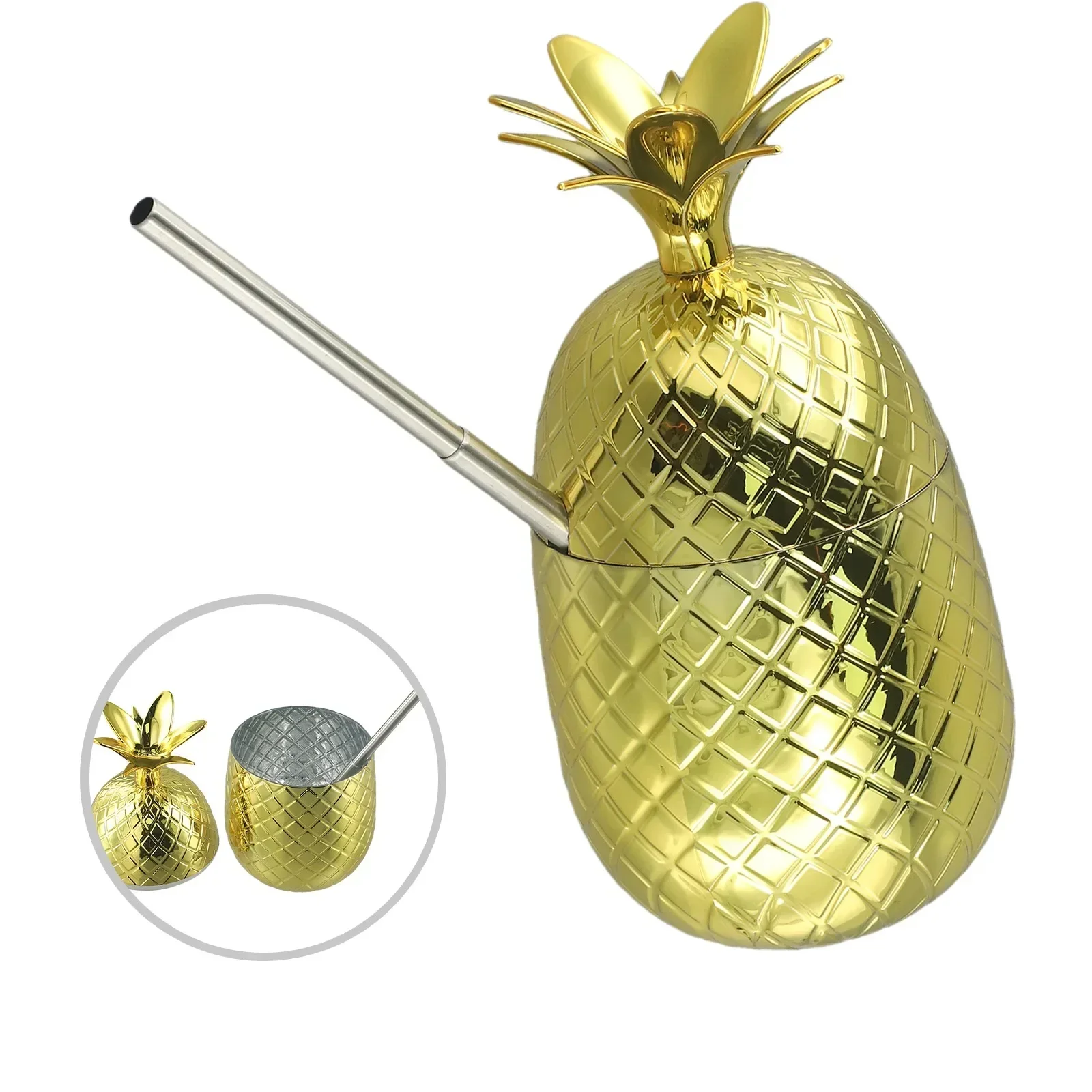 1Pc Pineapple Sippy Cocktail Cup Fashion Straw Cups for Beach Parties BBQs Easy to Clean Detachable Copper Mugs