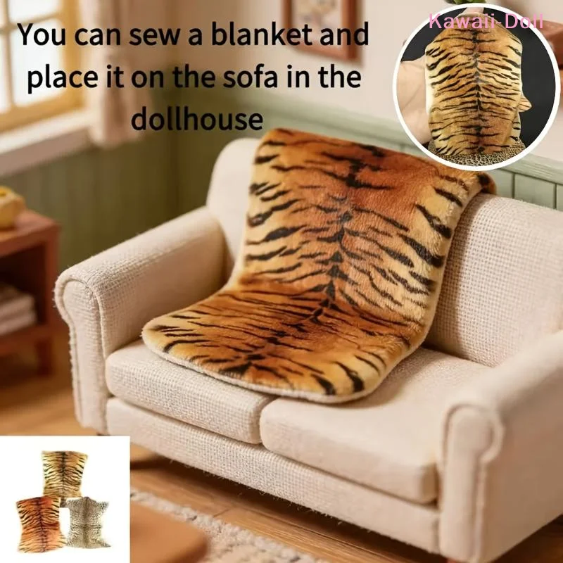 1 Stück 1:12 Puppenhaus Miniatur Plüsch Teppich mit Tigermuster Modell Leopardenmuster Schlafzimmer Wohnzimmer Deko Puppenhaus Zubehör