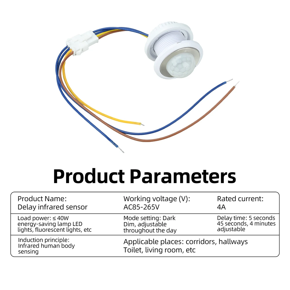 AC85-265V PPIR Bewegungssensor-Lichtschalter 110V 220V Zeitverzögerung Einstellbar Infrarot-Körperbewegungsmelder Automatische Steuerung – Detail 10
