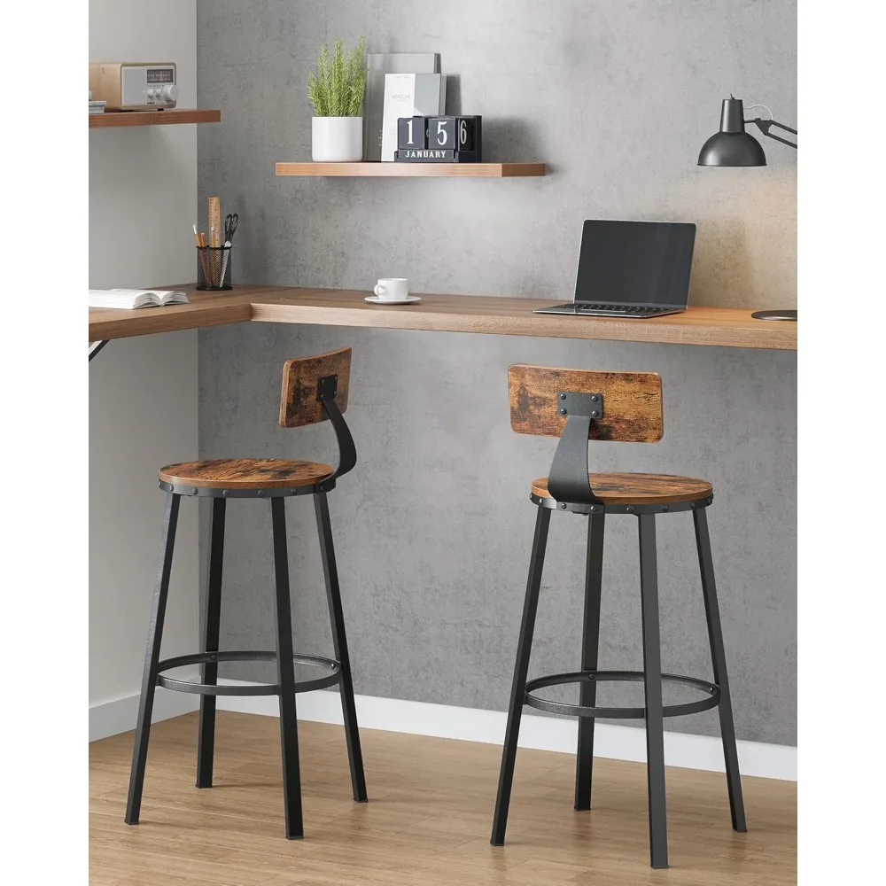 Bar Stools Set of 4, Bar Height Barstools with Back, 28.7 Inches Counter Stools Bar Chairs with Backrest, Steel Frame, Easy Ass