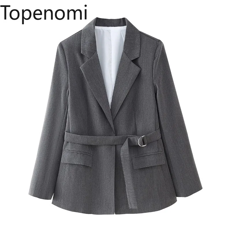 Topenomi Blazer Jacket Women French Fashion Solid Sashes Design Tailored Coat Autumn Winter New Elegant Loose Office Ladies Tops