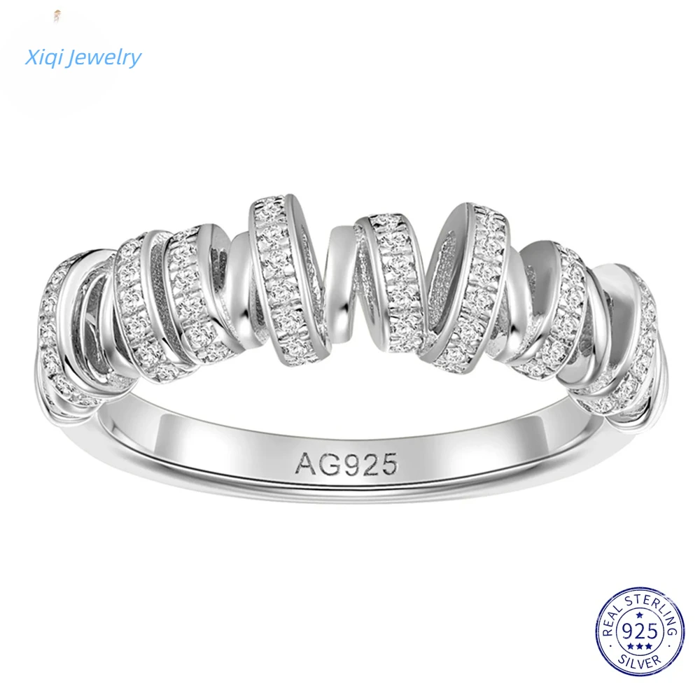 

Xiqi Jewelry 18K Gold Plated 925 Sterling Silver Shimmering Lab-Created Sapphire Gemstone Unique Irregular Twisted Diamond-Embed