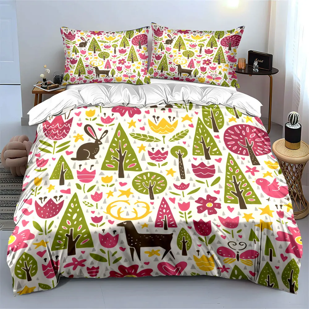 Animals, trees, flowers, patterns. Print Bedding Set 1 Duvet Cover 2 Pillowcases for Adult and Children Luxury Gift Full Size