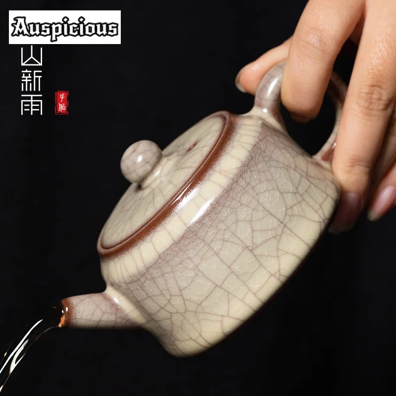 130ml High-end Longquan Celadon Teapot Handmade Ge Kiln Pot Aesthetic Tea Maker Ball Hole Filter Kettle Kungfu Teaset Collection