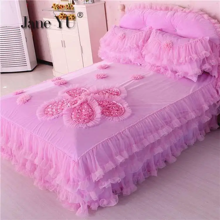 Winter Coral Fleece 4pcs Set Lace Princess Wind Pastoral Padded Plush Bed Skirt Double-sided Fleece Quilt Cover Bedding Sets