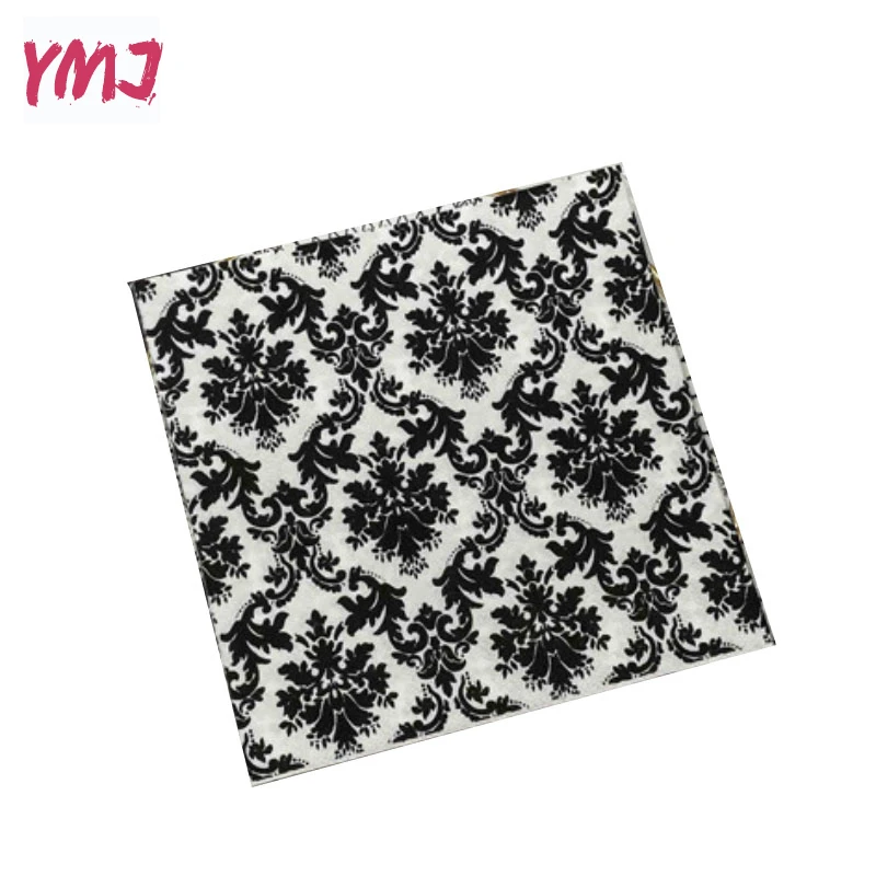 Black and White Printed Napkins Featured European Black Floral Square Folded Paper Napkins Party Flower Paper 10/20pcs/Pac 33cm