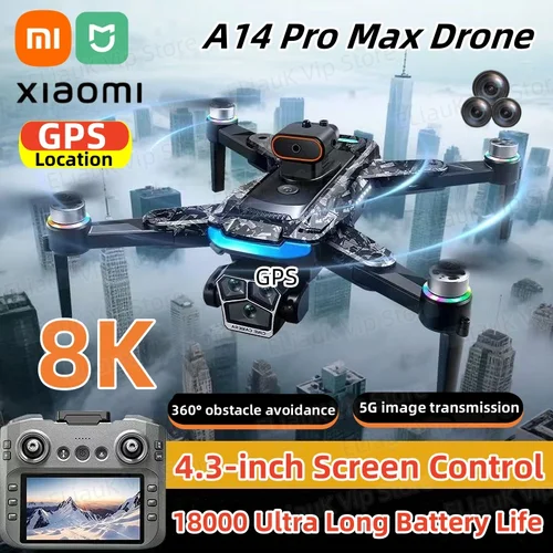 Imagen 1 del producto Xiaomi A14pro Max Drone pantalla grande de 4,5 pulgadas 8K HD tres cámaras Gps flujo óptico sin escobillas evitación de obstáculos RC 18000m UAV