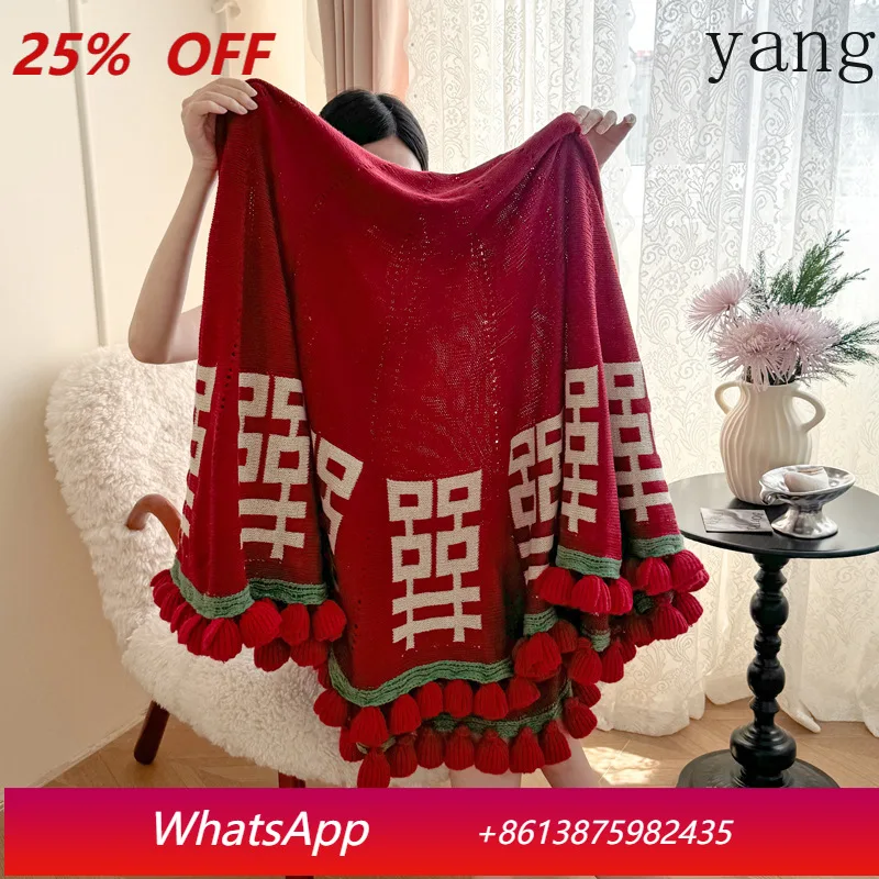 

LTT Wedding Double Happiness Roses Never Wither Bouquet Knitted Blanket Shawl Blanket