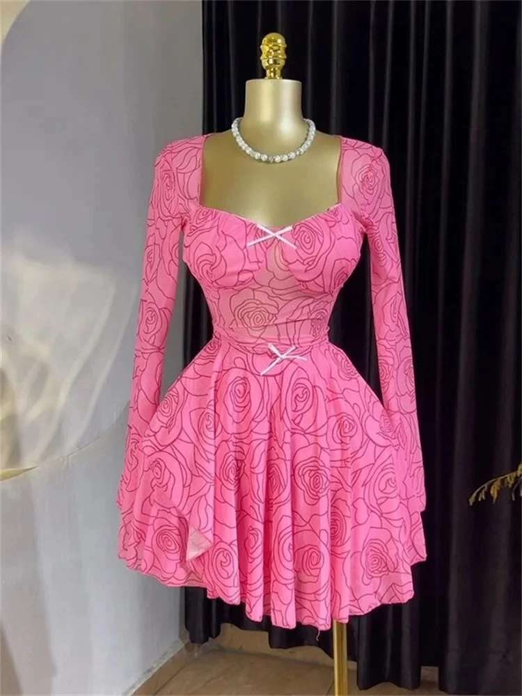 

Fashionable Dress Women 2025 Wholesale Floral Print Shor Sleeve Stretch Sexy Streetwear New in Summer Mini Dresses Dropshipping