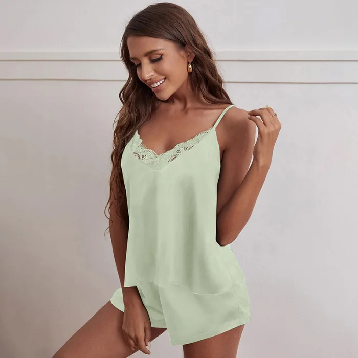 Sleepwear New Summer Imitation Silk Fabric Suspender Shorts Sexy Ladies Pajamas Home Clothes Pajamas for Women