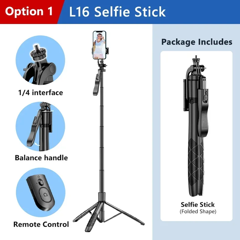 L16 Wireless Selfie Stick Tripod Stand Foldable Monopod for Gopro Action Cameras Smartphones Balance Steady Shooting Live New