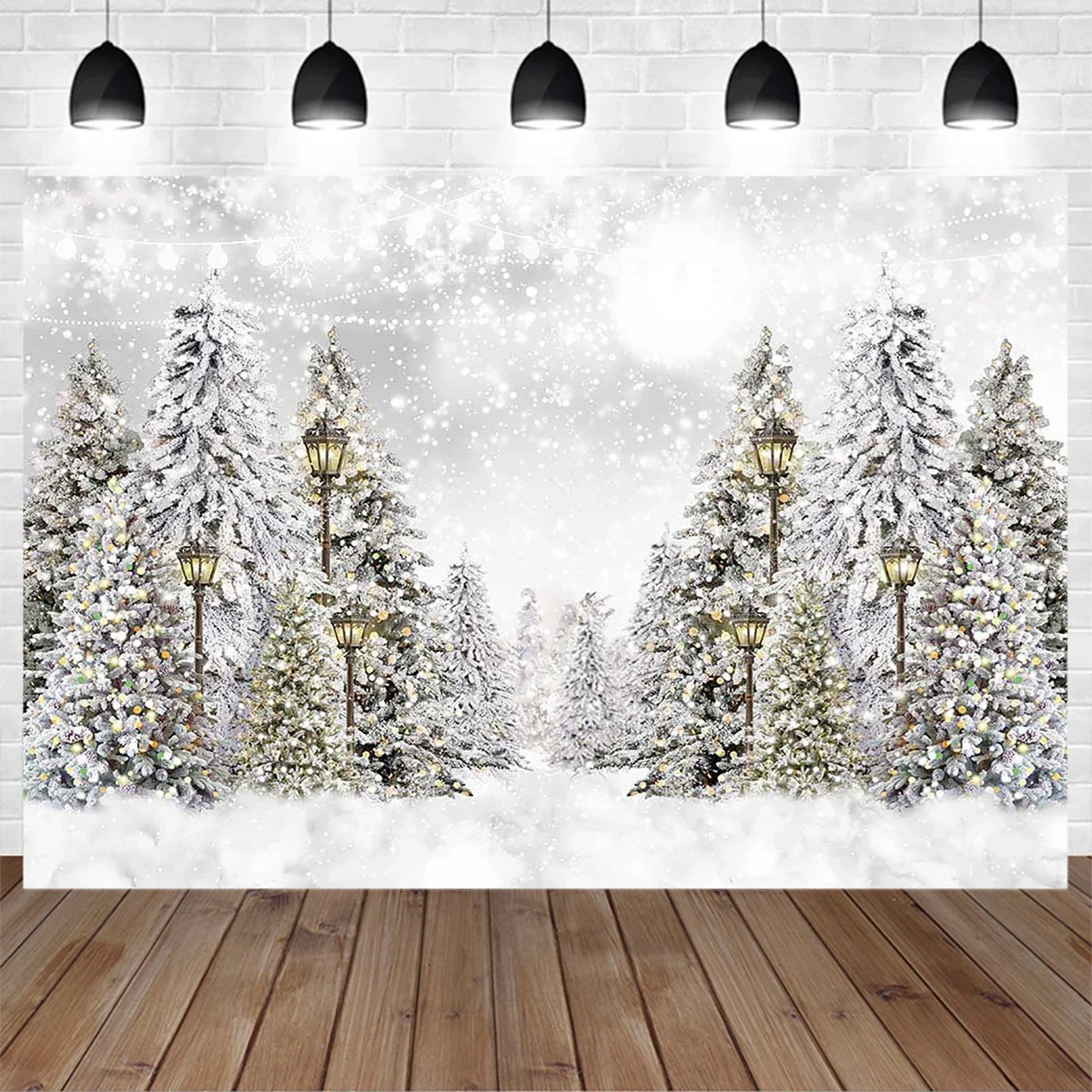 Frozen Pine Winter Wonderland Forest Backdrop Snowflake Natural Scenery Christmas Photo Festival Portrait Background Studio Prop