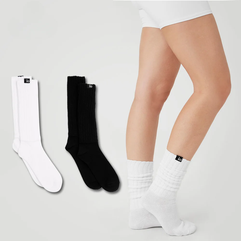 

LO Yoga Socks Women Long Boots Calf socks Striped Soft and Breathable Fit Retro Knitted Sports Socks Solid Colored Stockings