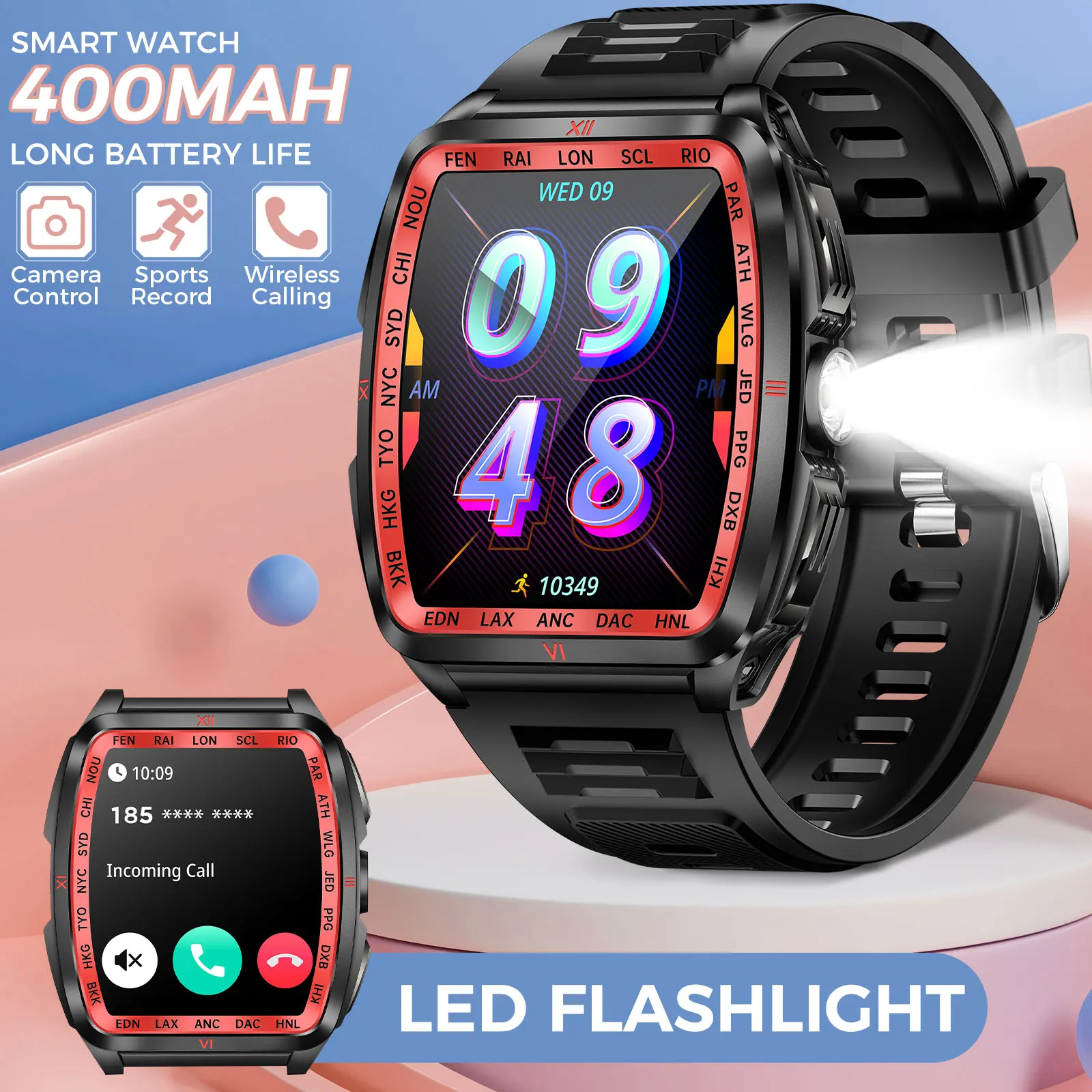 

EIGIIS 2025 New Smartwatch 5ATM Waterproof LED Flashlight Sleep Analysis Bluetooth Call Weather pushFor IOS Android KE7 Watches