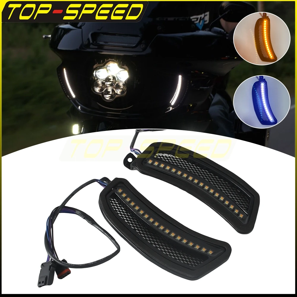 

LED Fairing Vent Light Motorcycle Indicator Trim Lights Turn Signal Running Lamp For Harley Softail Low Rider FXRST FXLRS 22-24