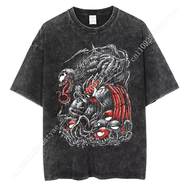 

2026 Marvel Character Pure Cotton Retro Washed Round-neck T-shirt, Street School Style, Y2K Harajuku Hip-hop Style, Unisplast