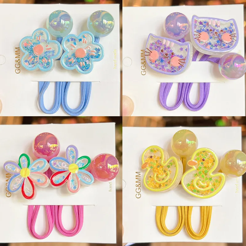 

2 Pcs Kawaii Cartoon Hair Ties Children Girls Kids Elastic Hair Rubber Bands Ring Rope Accessories Scrunchies Headdress Headwear