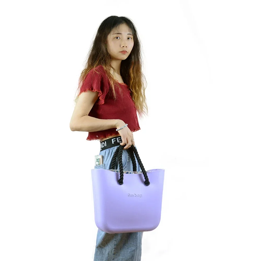 2023 New AMbag Obag O bag Style Mini EVA with Colorful Zip-Up Inner Short Hemp Rope Handles Waterproof Women Totes DIY Handbag