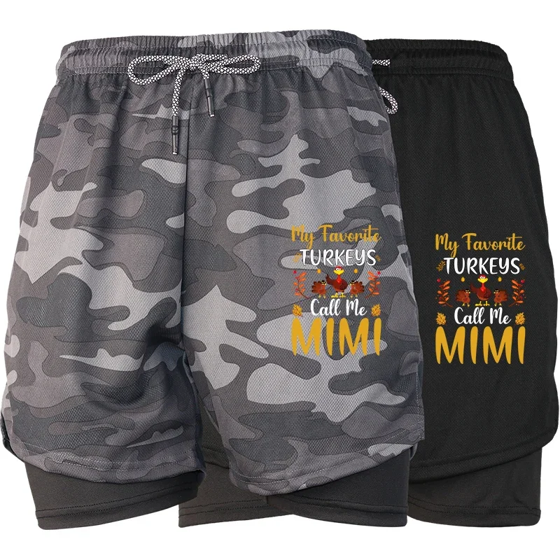 

Летние мужские спортивные шорты 2 в 1, спортивные шорты для бега в тренажерном зале с принтом и карманом для телефона, быстросохнущие, дышащие