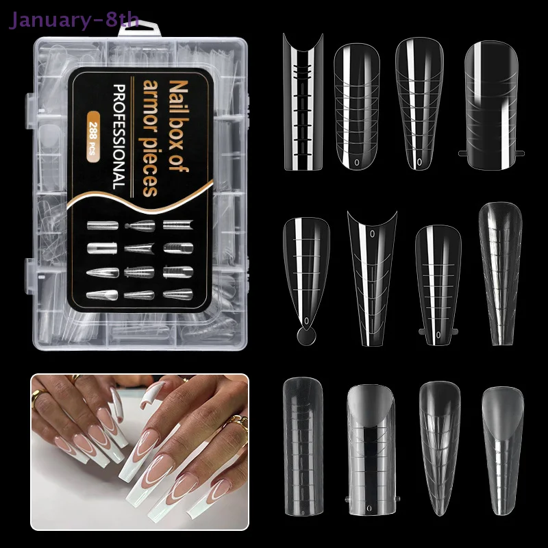 288Pcs/Box Acrylic Nail Art Tips Nail Forms For UV Gel Quick Building Extension Top Molds Dual Forms Nails Accessories Tools