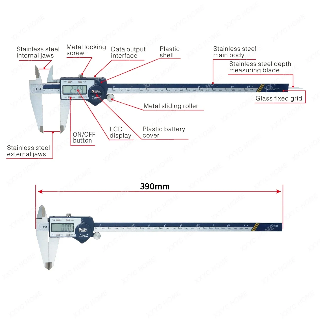 Stainless Steel Body LCD Gauge Vernier Measuring Tool Digital Caliper Vernier Gauge Micrometer Digital Caliper 0-300 mm