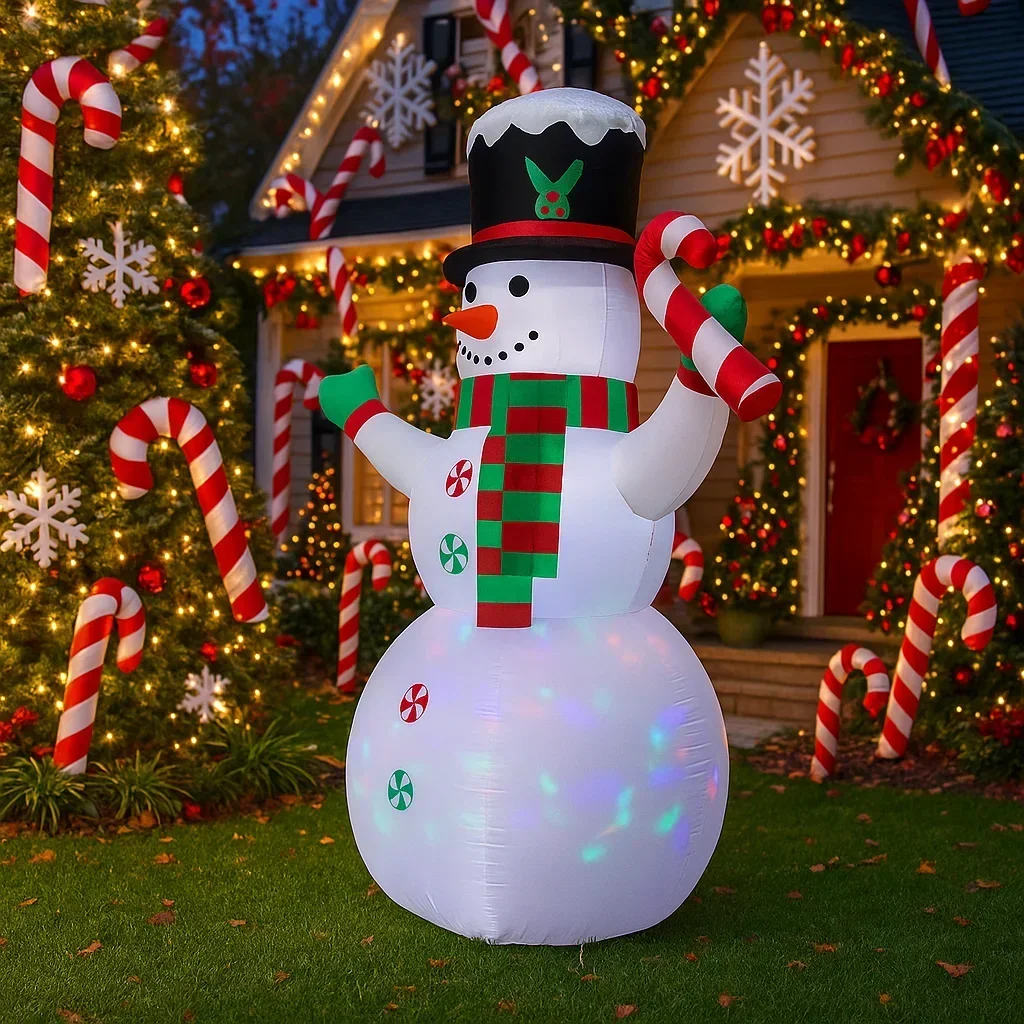 7.8FT Christmas Decorations Inflatable Snowman Candy Cane Toys Home Yard Ornaments with LED Decor Christmas Lighte Decor Toy