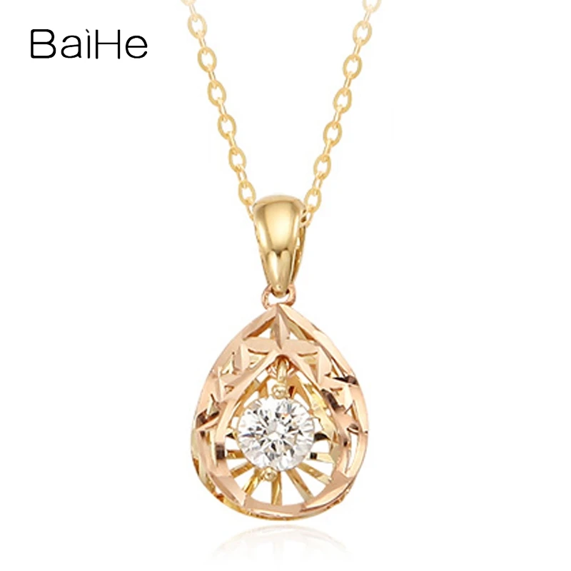 

BAIHE Solid 14K Yellow Rose Gold H/SI Natural Diamond Water drop Necklace Women Trendy Fine Jewelry Naszyjnik kropla wody