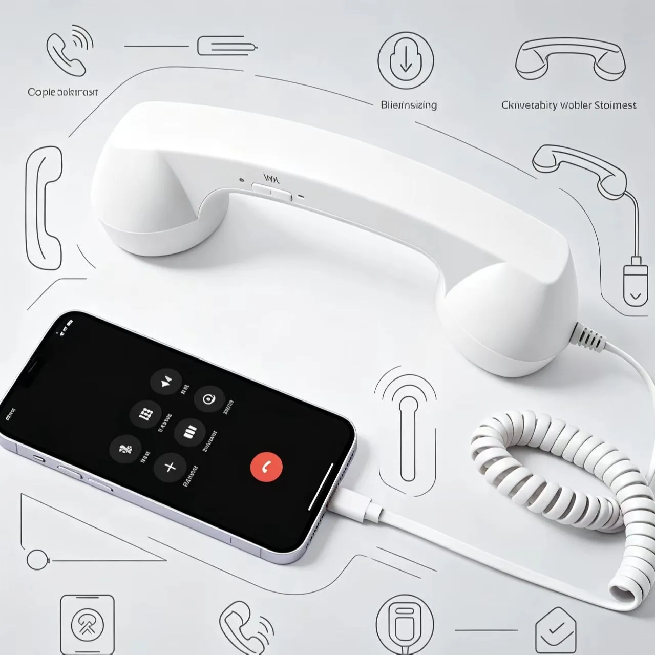 External Phone Handset for Mobile Phone Wired Telephone Receiver Call Headset Retro Landline Style Handset with Coiled Cable