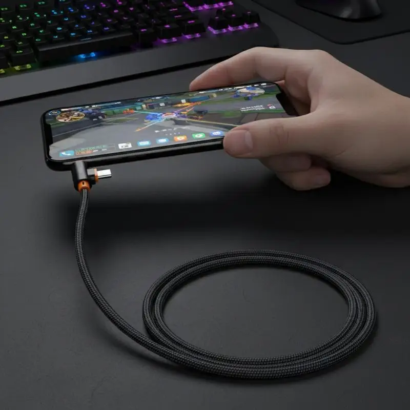 High Power 240W USB to Type C Elbow Fast Charging Data Cable 1PC for Smartphones Gaming and Office Use